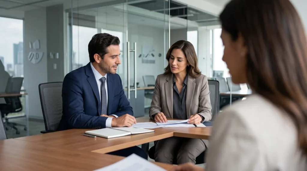 Profesionales revisando un contrato de Mandato Zesati para la administración, control y pago seguro de nómina empresarial.